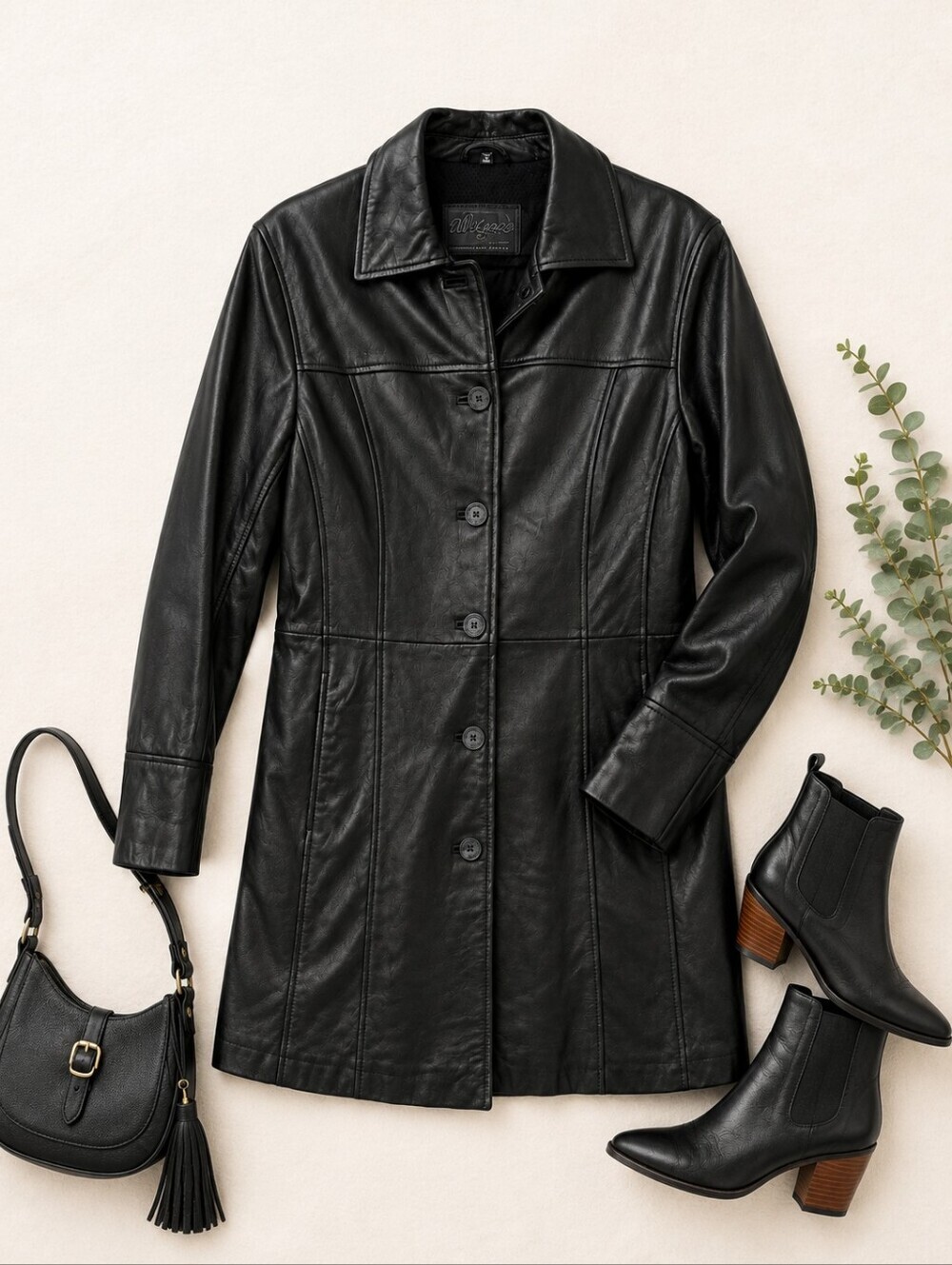 Vtg Alegre Donna Lambskin Soft Black Leather Lined Button Car Coat. Ladies Med